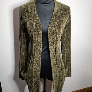 Miracle Olive Green Chenille Open-Front Cardigan